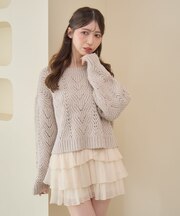 バックリボン透かし編みニット