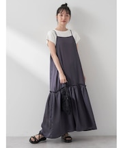 サテンティアードキャミワンピース