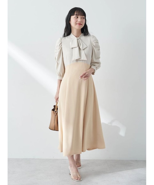 美品　23区　洗える　サイズ44 フレアワンピース　リボンベルト　バイヤス ボウタイフレアワンピース(ワンピース) | GIANNI LO GIUDICE