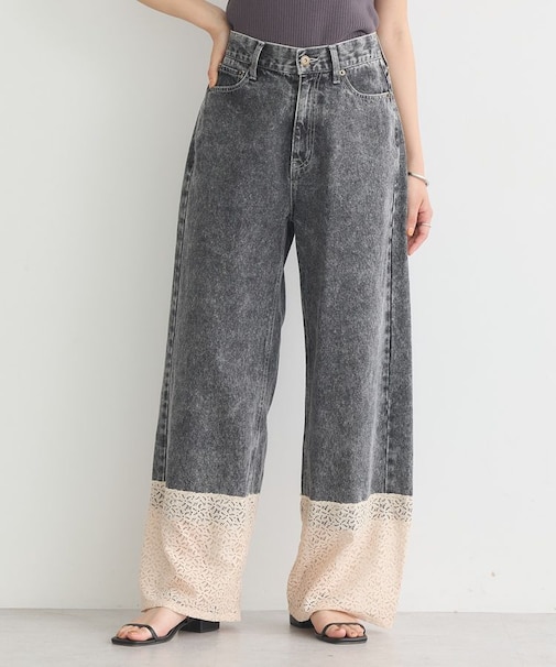 裾レースデニムパンツ