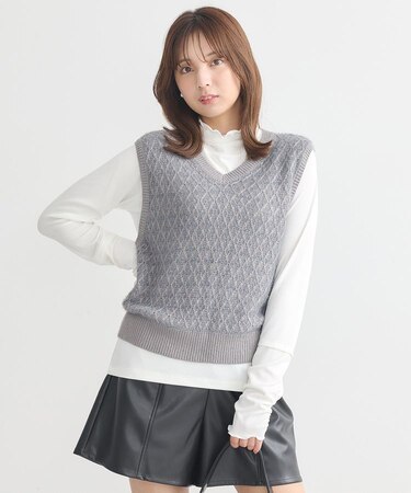 ラメジャガードニットベスト