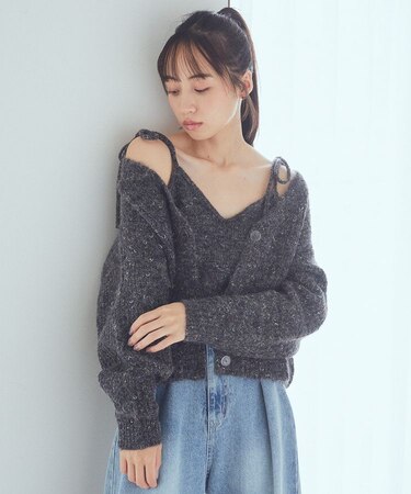 SET2点ショートカーディガン+肩リボンキャミソール
