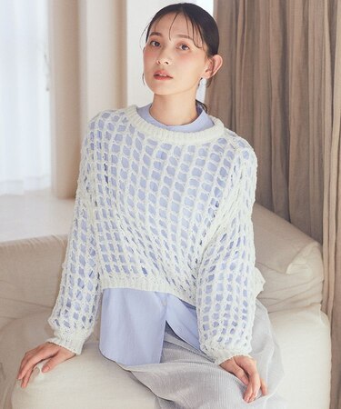 チュールヤーンメッシュニットプルオーバー