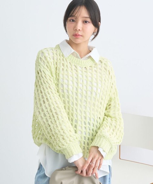 チュールヤーンメッシュニットプルオーバー