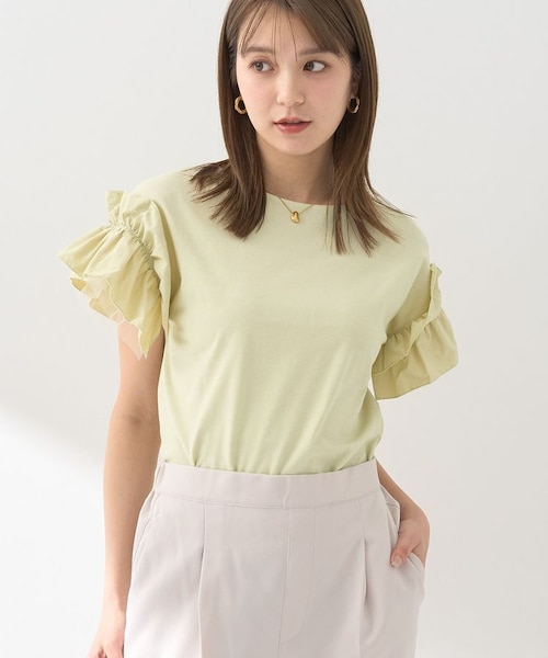 未使用品 Sono クルーフリルスリーブカットソー F ホワイト Sono（ソーノ）の「クルーフリルスリーブカットソー（Tシャツ