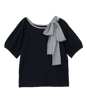 アシメ肩リボンカットソー