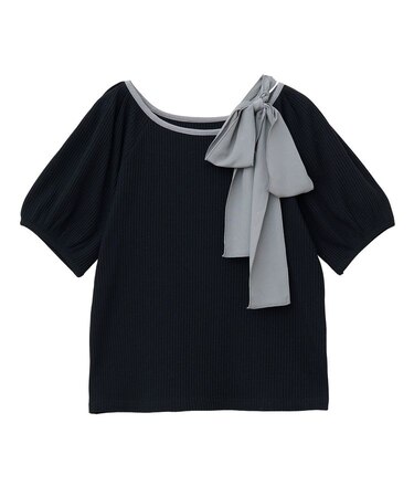 アシメ肩リボンカットソー