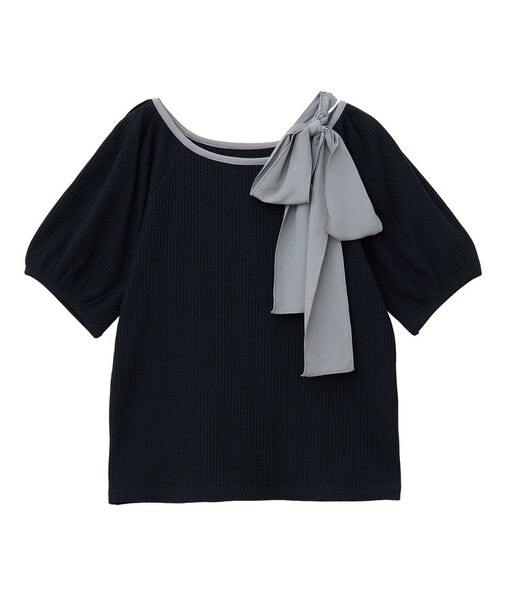 アシメ肩リボンカットソー