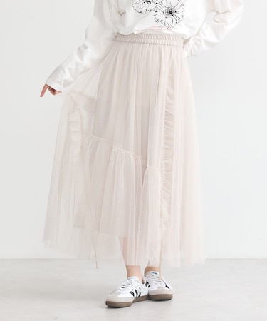 チュールアシンメトリーフリルスカート