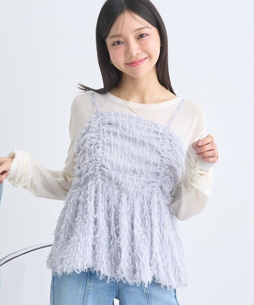 フロントギャザーフリンジキャミトップス