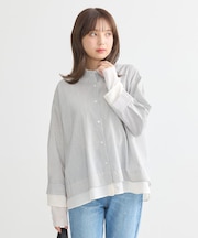 シフォン×チュールレイヤードシャツ