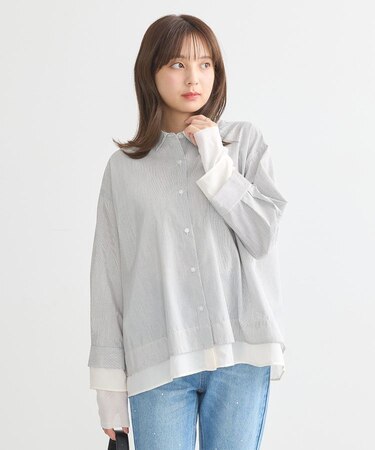 シフォン×チュールレイヤードシャツ