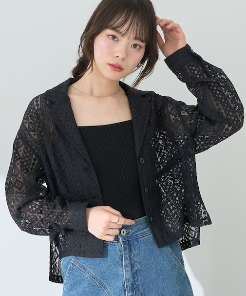 スパンコールレースショートシャツ