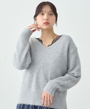 スパンコールシャギーVネックプルオーバー
