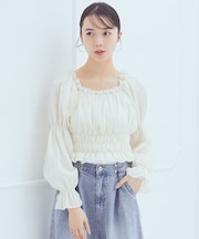 スクエアネックシャーリングショートブラウス