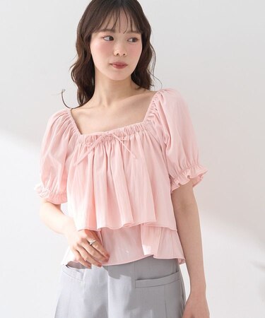 スクエアフロントリボンブラウス