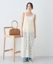 起毛レースレイヤードキャミワンピース