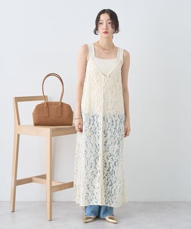 起毛レースレイヤードキャミワンピース