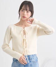 フロントリボンリブニットカーディガン