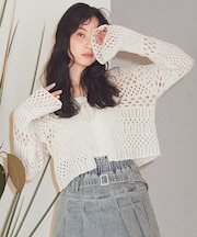 フロントリボン透かし編みカーディガン