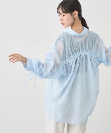 バックドロストシアーストライプオーバーシャツ