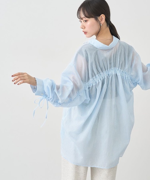 バックドロストシアーストライプオーバーシャツ