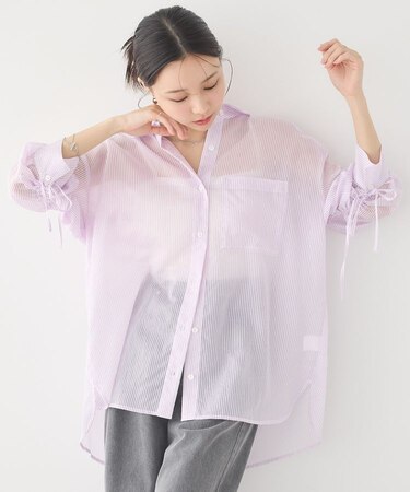 バックドロストシアーストライプオーバーシャツ