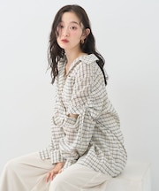 2wayショルダードロストリボンチェックシャツ