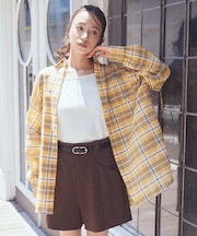 2wayショルダードロストリボンチェックシャツ