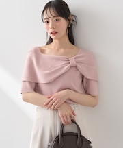 リボン半袖ニットプルオーバー