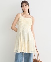 フロントギャザー起毛レースミニワンピース