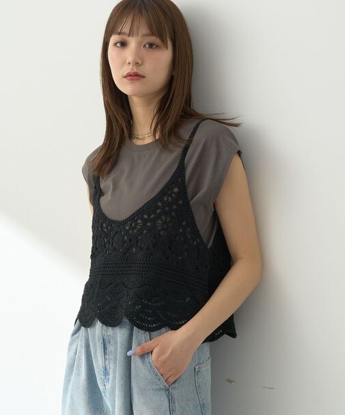 SET2点 クロシェキャミソール+ノースリーブプルオーバー