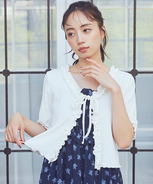 フリルカットリブカーディガン