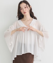 Vネックギャザーブラウス
