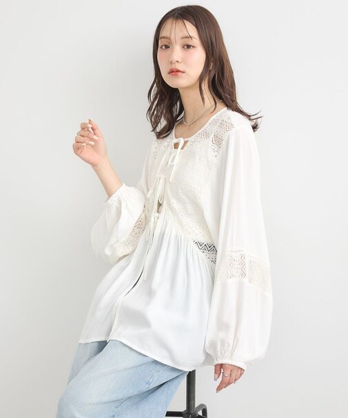 レーヨンレースデザインシャツ