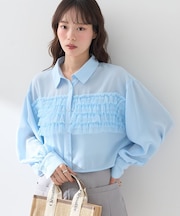 フロントチュールフリルクロップドシャツ