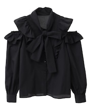 リボンラッフルブラウス