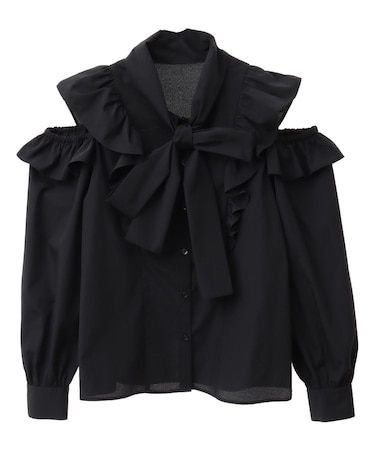 リボンラッフルブラウス