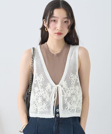 フラワー刺繍メッシュベスト