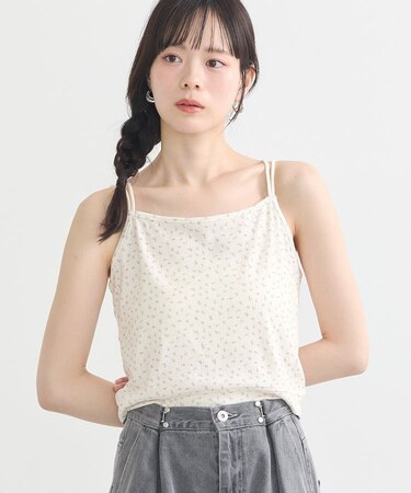 ダブルストラップパターンメッシュキャミソール