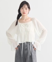 ナローリボンくしゅくしゅギャザーブラウス