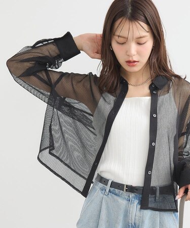 メッシュストライプショートシャツ
