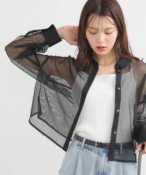 メッシュストライプショートシャツ