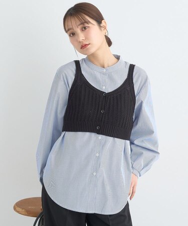 SET2点透かしニットビスチェ＋シャツ