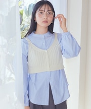 SET2点透かしニットビスチェ+シャツ