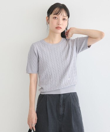 半袖ケーブルニットプルオーバー