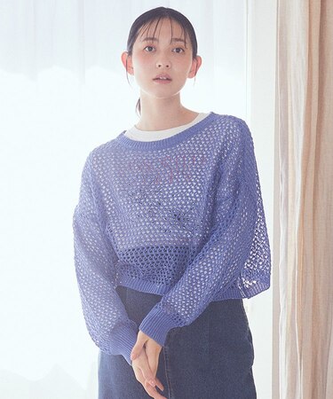 スパンコールメッシュニットプルオーバー