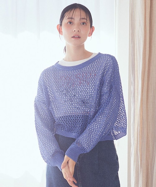 スパンコールメッシュニットプルオーバー