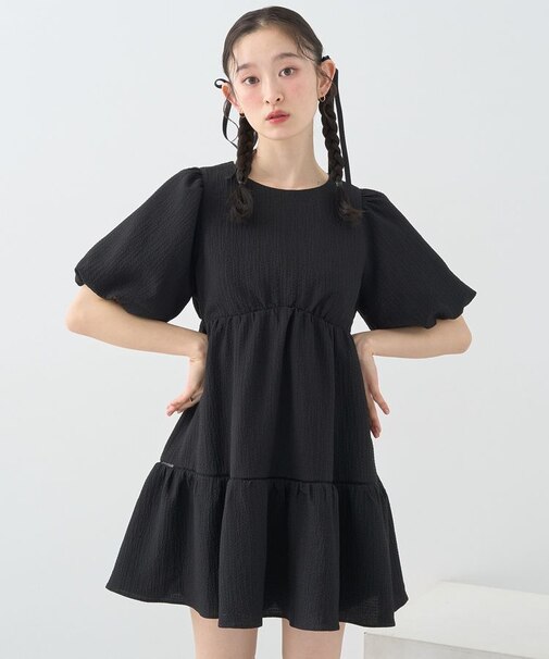 バックリボンパフスリーブミニワンピース