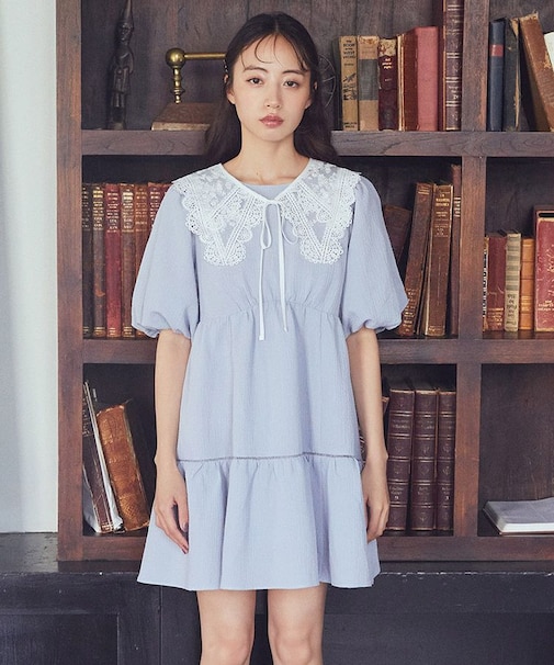 バックリボンパフスリーブミニワンピース